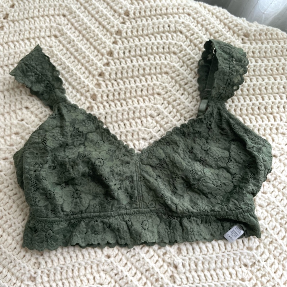 Aerie Lace Bra Bralette, Large DD Olive Green